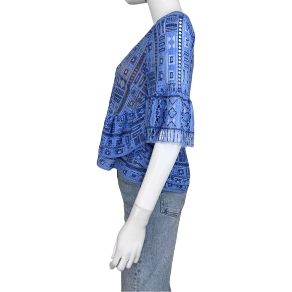 BCBGMAXAZRIA Blue Lace Peplum Blouse Size XXS - Picture 2 of 8